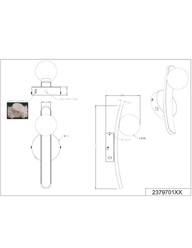 Elegante LED-Wandlampe NAPOLI mit weißem Globus 11W 2300K-3000K-4000K 1200Lm H:34,5cm IP20