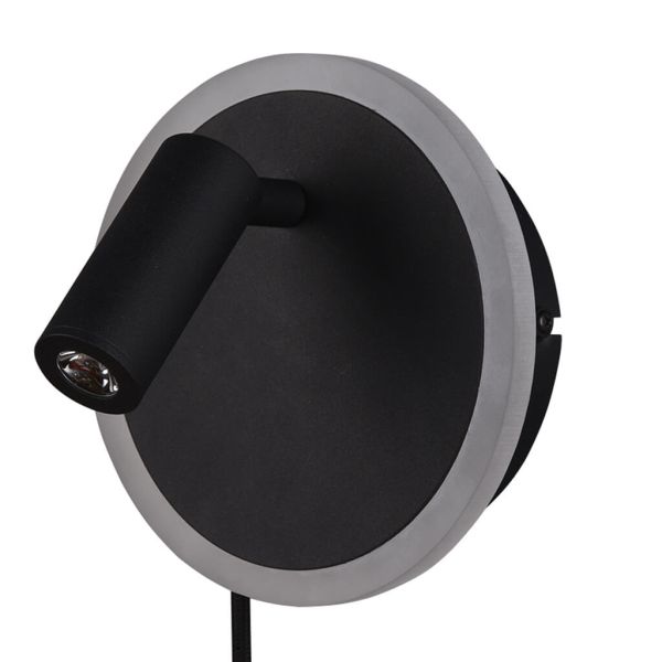 Luminária de parede LED com luz de leitura e luz ambiente, preto fosco (desligada)