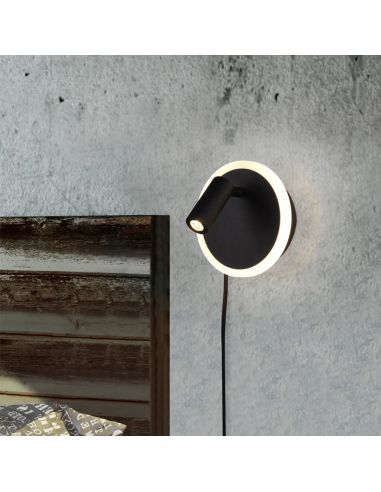 Pared de dormitorio con Aplique de Pared LED con Lector y Luz Ambiente Negro Mate encendido