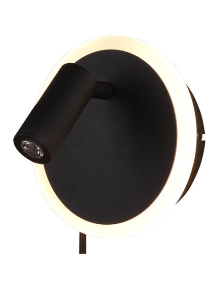 Applique murale LED avec lampe de lecture et éclairage d'ambiance, noir mat