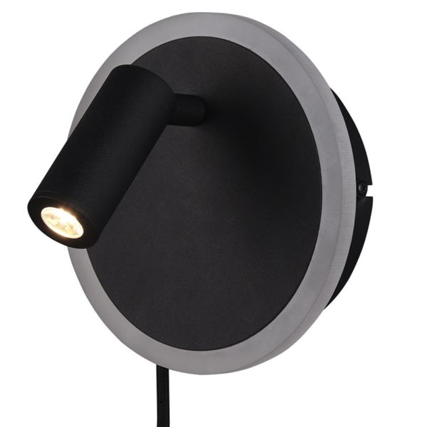 Applique murale LED avec lampe de lecture et lumière d'ambiance, noir mat (éteinte)