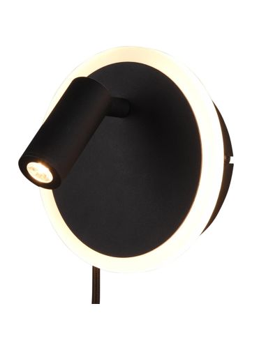Aplique de Pared LED con Lector y Luz Ambiente Negro Mate encendido