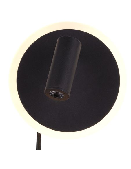 Luminária de parede LED com luz de leitura e luz ambiente, preto fosco.