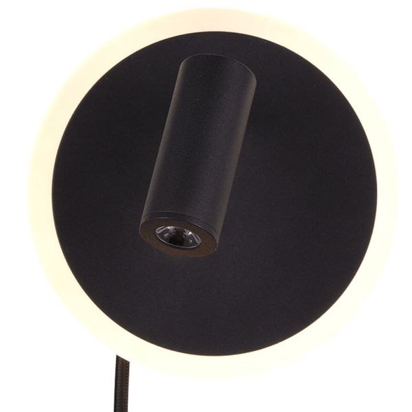 Luminária de parede LED com luz de leitura e luz ambiente, preto fosco.