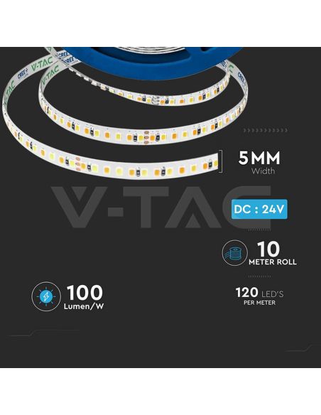 Tira LED 24V 8W/m Chip CREE | 5mm Ultra-Slim | IP20 | Rollo 10 Metros