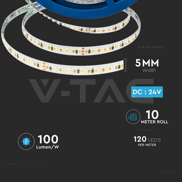 Tira LED 24V 8W/m Puce CREE | Ultra-mince 5 mm | IP20 | Rayon de 10 mètres