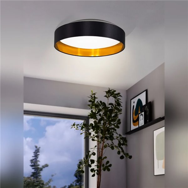 Luminária de teto MASERLO 2 LED, preta e dourada, 20W, 3000K, 2400lm, Ø380mm