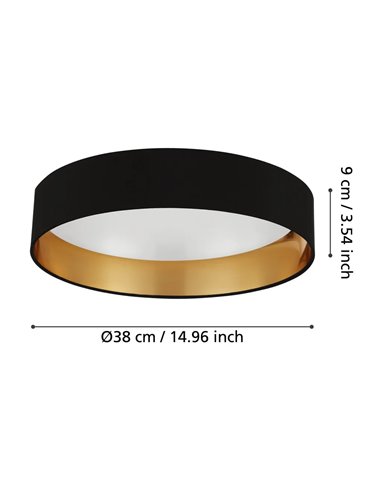 MASERLO 2 LED-Deckenleuchte, schwarz und gold, 20 W, 3000 K, 2400 lm, Ø 380 mm
