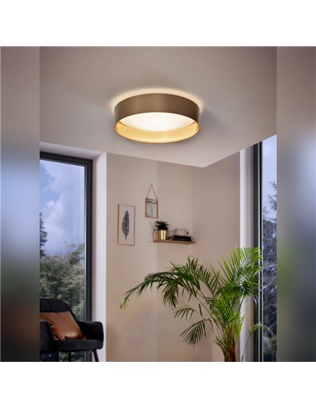 Luminária de teto LED MASERLO 2, cappuccino e dourado, 20W, 3000K, 2400lm, Ø380mm