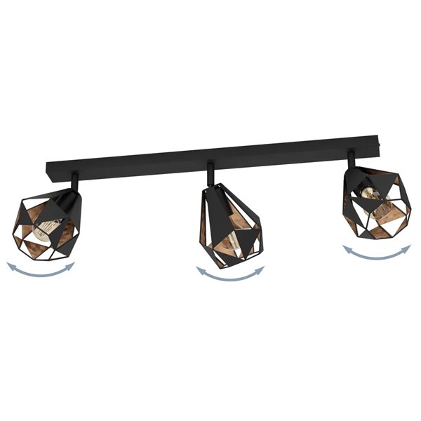 Regleta spot tipo industrial CARLTON 7 negro y cobre envejecido 3xE27 (no incl.) 730mm