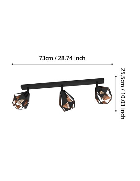 Regleta spot tipo industrial CARLTON 7 negro y cobre envejecido 3xE27 (no incl.) 730mm
