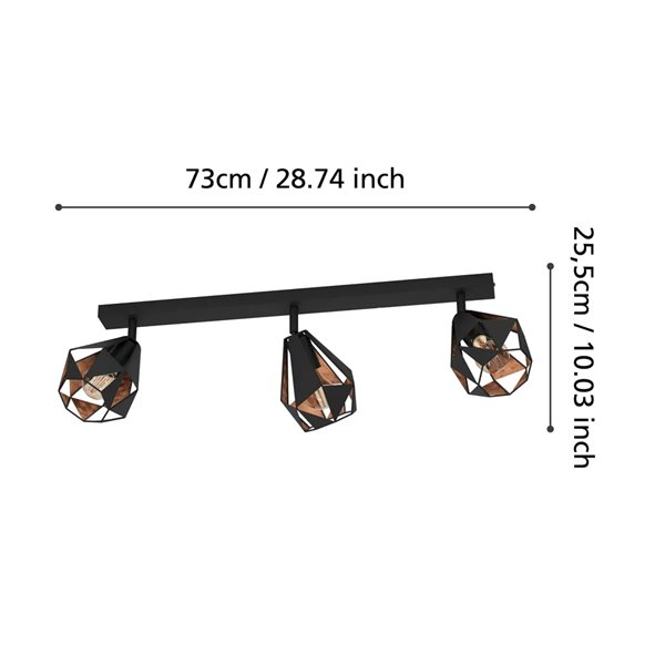 Regleta spot tipo industrial CARLTON 7 negro y cobre envejecido 3xE27 (no incl.) 730mm