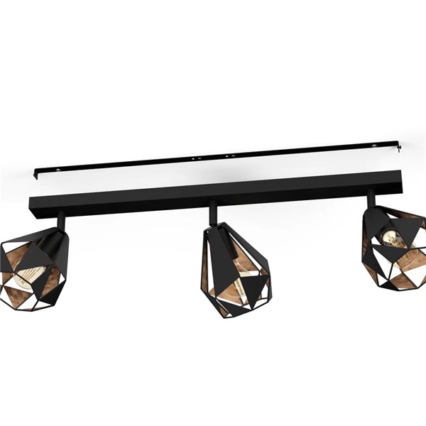 Bandeau LED CARLTON 7 style industriel, noir et cuivre vieilli, 3 x E27 (non inclus), 730 mm