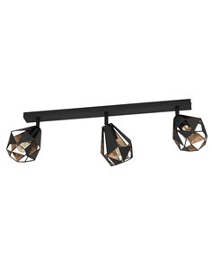 Regleta spot tipo industrial CARLTON 7 negro y cobre envejecido 3xE27 (no incl.) 730mm