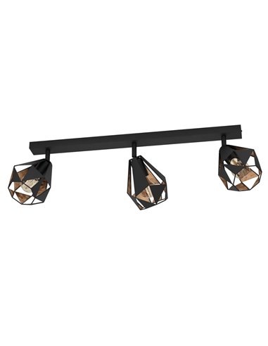 Regleta spot tipo industrial CARLTON 7 negro y cobre envejecido 3xE27 (no incl.) 730mm