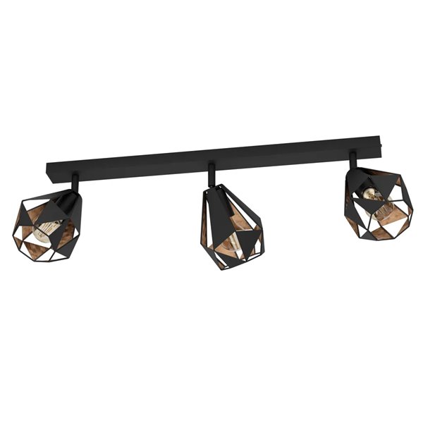 Bandeau LED CARLTON 7 style industriel, noir et cuivre vieilli, 3 x E27 (non inclus), 730 mm