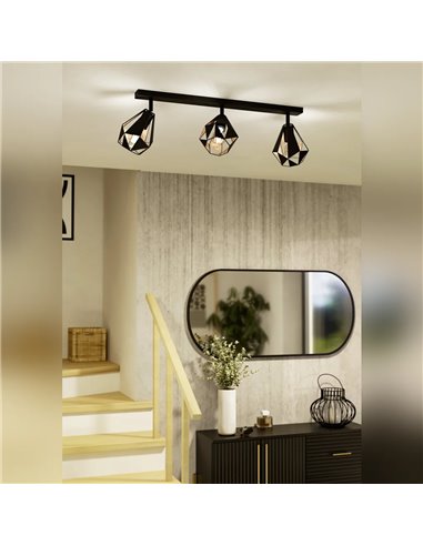 Faixa de spots industriais CARLTON 7, preta e cobre envelhecido, 3 soquetes E27 (não inclusos), 730 mm