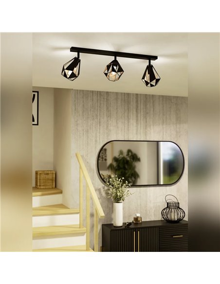 Regleta spot tipo industrial CARLTON 7 negro y cobre envejecido 3xE27 (no incl.) 730mm