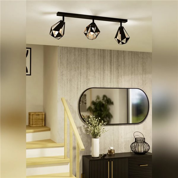 Regleta spot tipo industrial CARLTON 7 negro y cobre envejecido 3xE27 (no incl.) 730mm