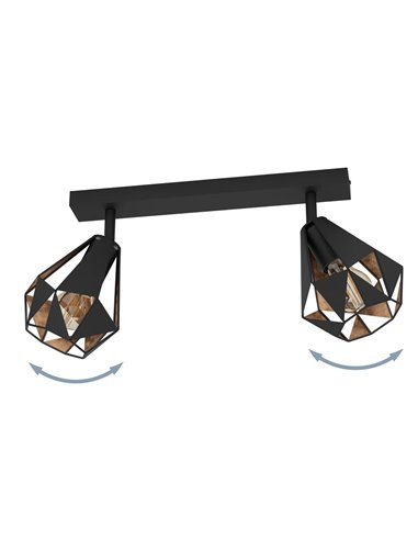 Regleta spot CARLTON 7 negro y cobre envejecido 2xE27 (no incl.) 420mm
