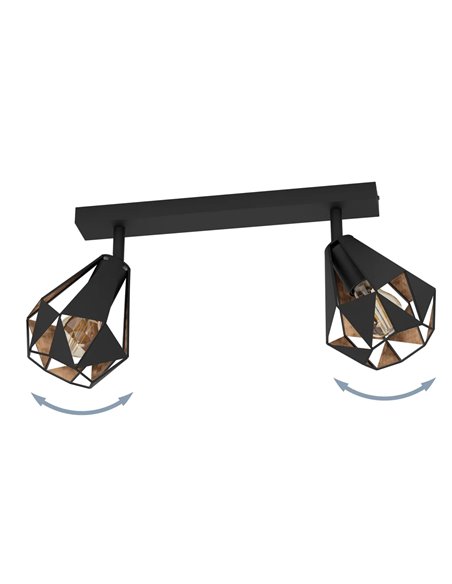 Regleta spot CARLTON 7 negro y cobre envejecido 2xE27 (no incl.) 420mm