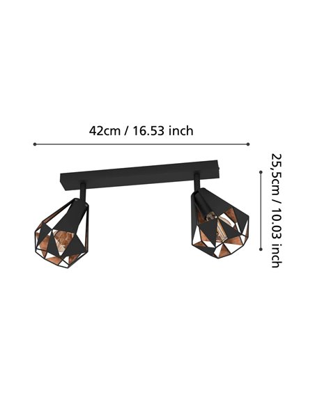 Regleta spot CARLTON 7 negro y cobre envejecido 2xE27 (no incl.) 420mm