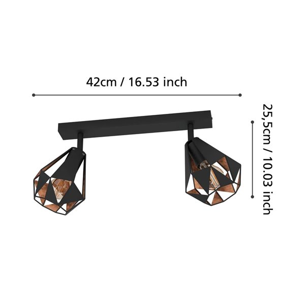 Regleta spot CARLTON 7 negro y cobre envejecido 2xE27 (no incl.) 420mm