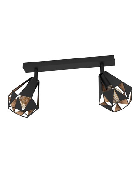 Bandeau LED CARLTON 7 noir et cuivre vieilli 2xE27 (non inclus) 420 mm