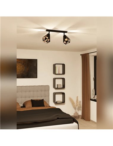 Regleta spot CARLTON 7 negro y cobre envejecido 2xE27 (no incl.) 420mm
