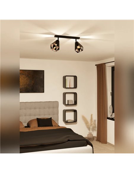 Bandeau LED CARLTON 7 noir et cuivre vieilli 2xE27 (non inclus) 420 mm