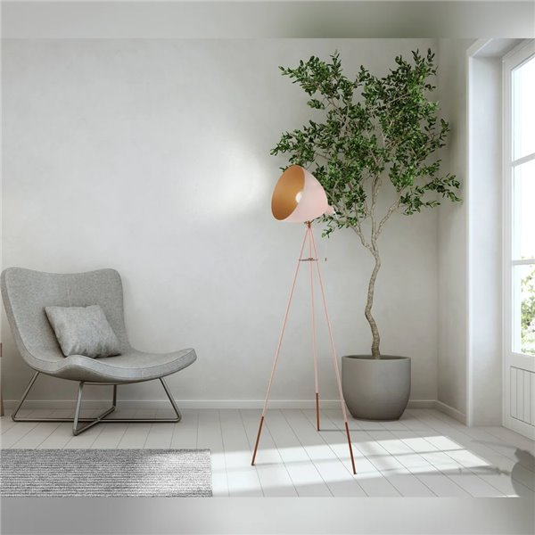 Luminária de chão tripé CHESTER-P vintage/industrial rosa com interior em cobre, soquete E27 (não incluído), 1495 mm de altura.