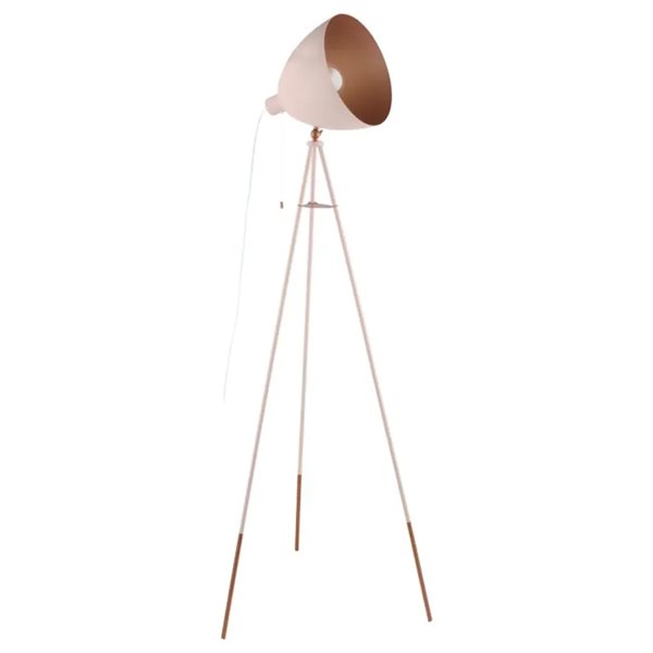 Lampadaire trépied CHESTER-P rose vintage/industriel avec intérieur en cuivre, douille E27 (non fournie), hauteur 1495 mm