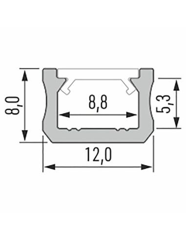 Abmessungen des LED-Oberflächenprofils Typ X 2,02 m | Besonders schlankes, minimalistisches Design für 5-mm- oder 8-mm-Streifen