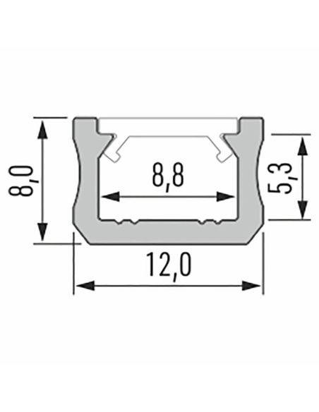 Abmessungen des LED-Oberflächenprofils Typ X 2,02 m | Besonders schlankes, minimalistisches Design für 5-mm- oder 8-mm-Streifen