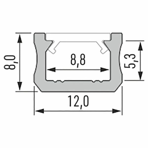Abmessungen des LED-Oberflächenprofils Typ X 2,02 m | Besonders schlankes, minimalistisches Design für 5-mm- oder 8-mm-Streifen
