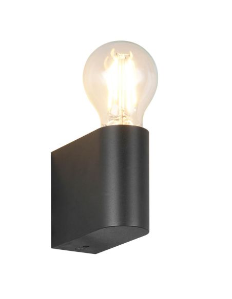 Encendido Aplique de pared PRATELLA negro mate E27 máx. 10W IP44 con Bombilla de filamento
