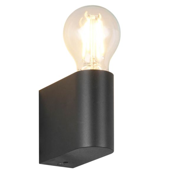 Encendido Aplique de pared PRATELLA negro mate E27 máx. 10W IP44 con Bombilla de filamento