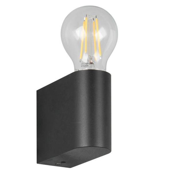 Aplique de pared PRATELLA negro mate E27 máx. 10W IP44 con Bombilla de filamento