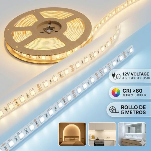 Tira LED 12V SMD5050 | 60 LEDs/m | 10mm de largura | IP20 | Rolo 5 Metros