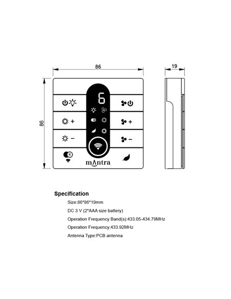 Controlador de parede Ventoinha compatível com MANTRA R00143-R00148, 433MHz