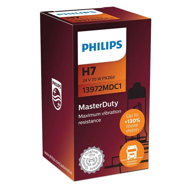 Bombilla Halógena H7 MasterDuty 24V 70W PX26d +130% Luz para Camión