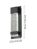 Medidas Aplique de pared LED Exterior VILLAGRAZIA negro de vidrio con burbujas de aire 30cm largo