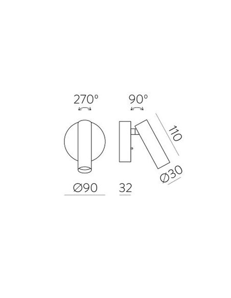 Applique murale LED ronde ATRIA 3W 3000K 285lm, orientable, avec interrupteur