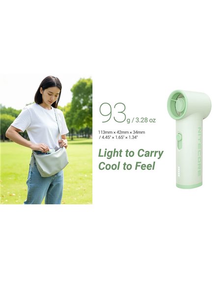 Mini Ventilador de mano NEF01 LITE de diseño ligero, recargable USB-C 10m/s 5 velocidades