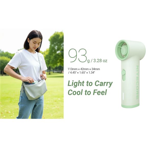 Ventilateur portable NEF01 LITE Mini, conception légère, rechargeable par USB-C, 10 m/s, 5 vitesses