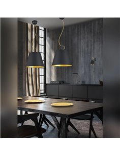 Luminária pendente ANDREUS com cúpula em tecido preto e interior dourado (sem casquilho E27, máx. 60W), altura ajustável. 2