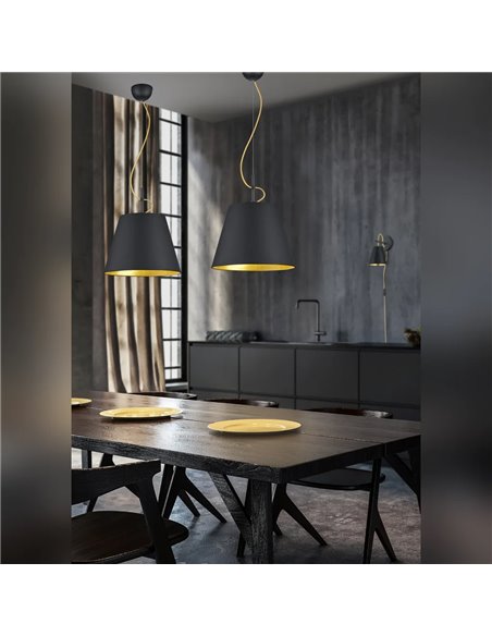 Lámpara colgante ANDREUS pantalla de tela negra e interior dorado excl. E27 máx 60W, altura regulable