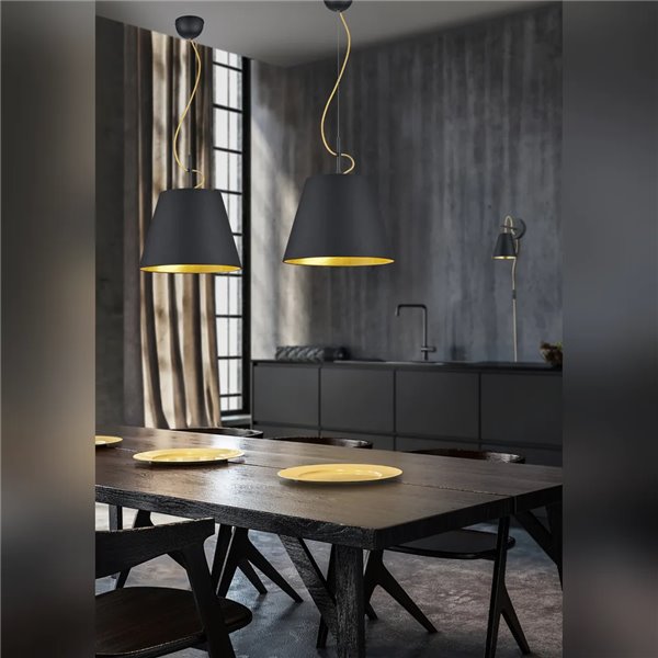 Lámpara colgante ANDREUS pantalla de tela negra e interior dorado excl. E27 máx 60W, altura regulable
