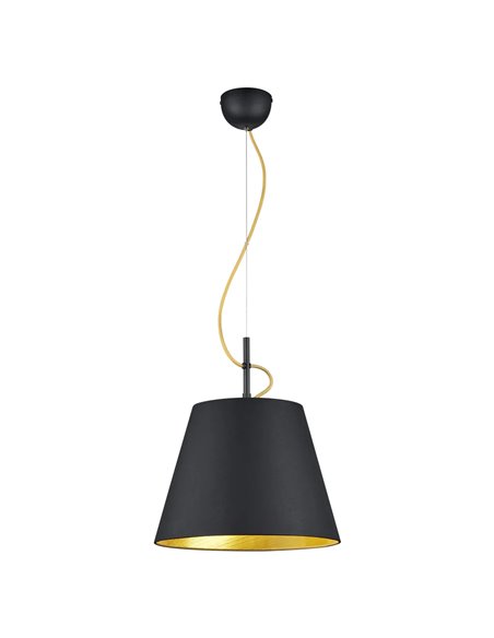 Suspension ANDREUS avec abat-jour en tissu noir et intérieur doré (douille E27 non incluse, 60 W max.), hauteur réglable