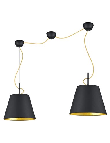 Lámpara colgante ANDREUS 2 pantallas con ajuste de altura individual, tela negra e interior dorado 2xE27 excl.